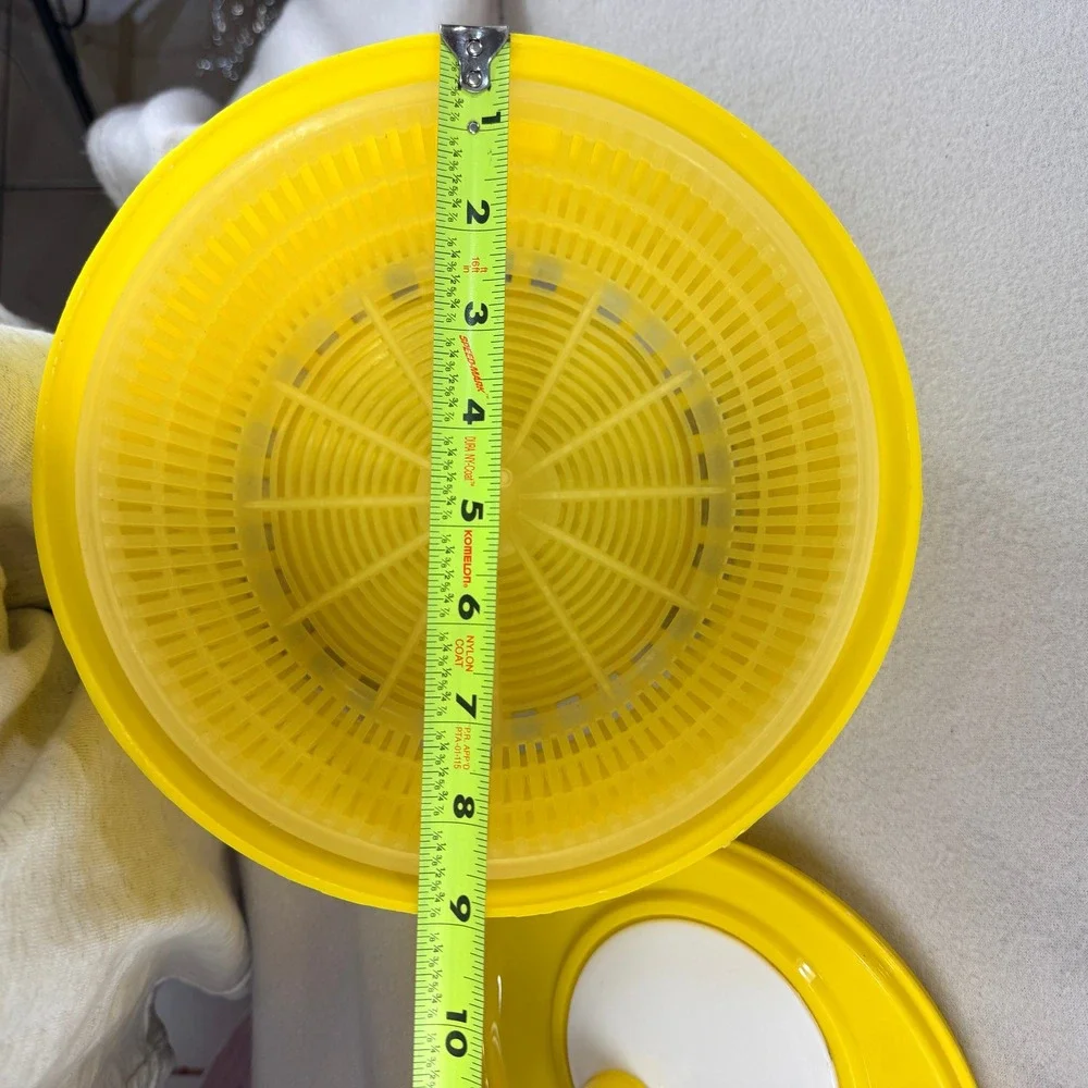 Vintage Yellow Salad Spinner Manual Hand Crank Vegetable Lettuce Dryer Retro 70s